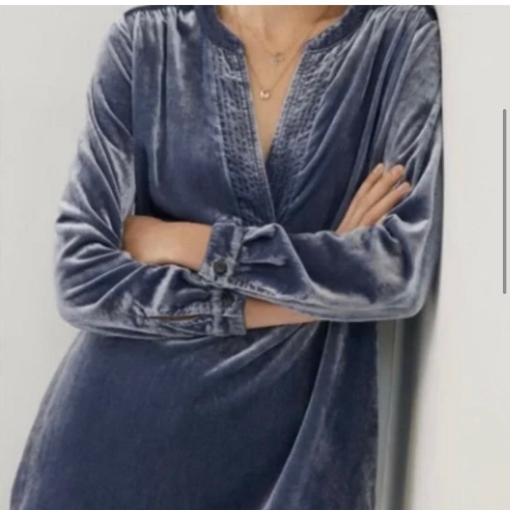 Anthropologie Slate Blue Melody Velvet Tunic Dress - Picture 3 of 14